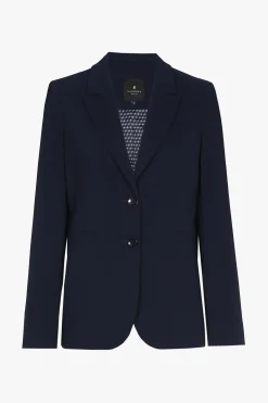 Donkerblauwe getailleerde, kreukvrije blazer