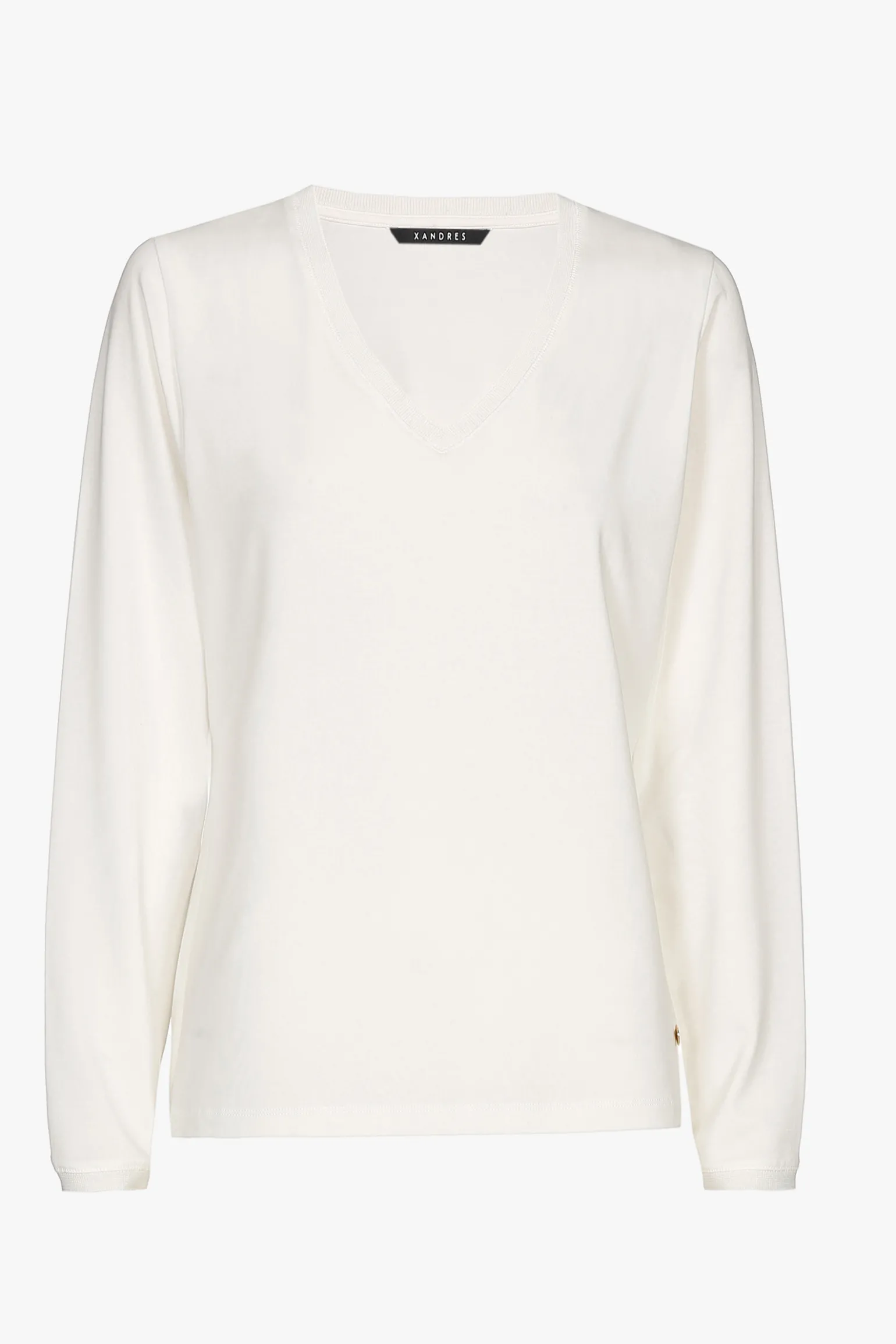 Ecru T-shirt met V-hals en lange mouwen