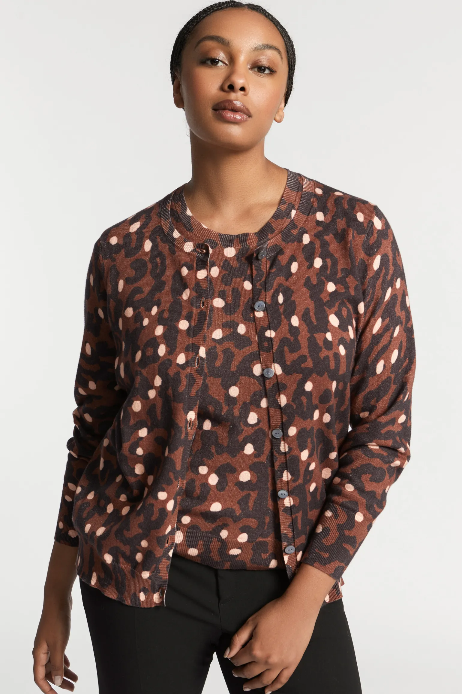 Fijn gebreid gilet met print