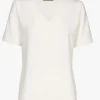 Gebroken wit T-shirt met V-hals en korte mouwen