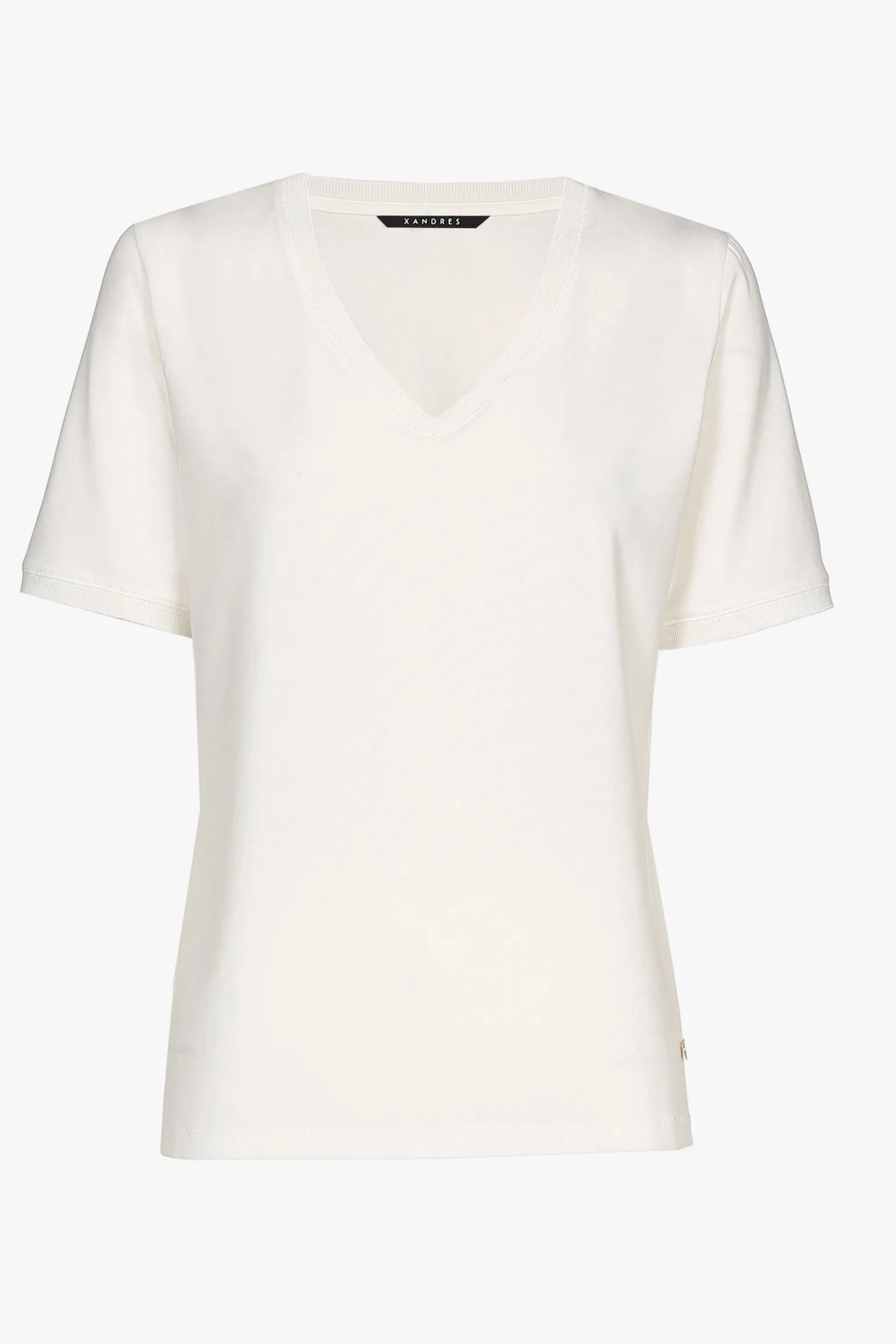 Gebroken wit T-shirt met V-hals en korte mouwen