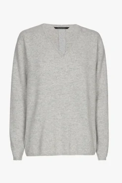 Grijze cashmere trui met V-hals
