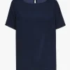 Navyblauw zijden T-shirt met korte mouwen