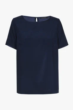 Navyblauw zijden T-shirt met korte mouwen