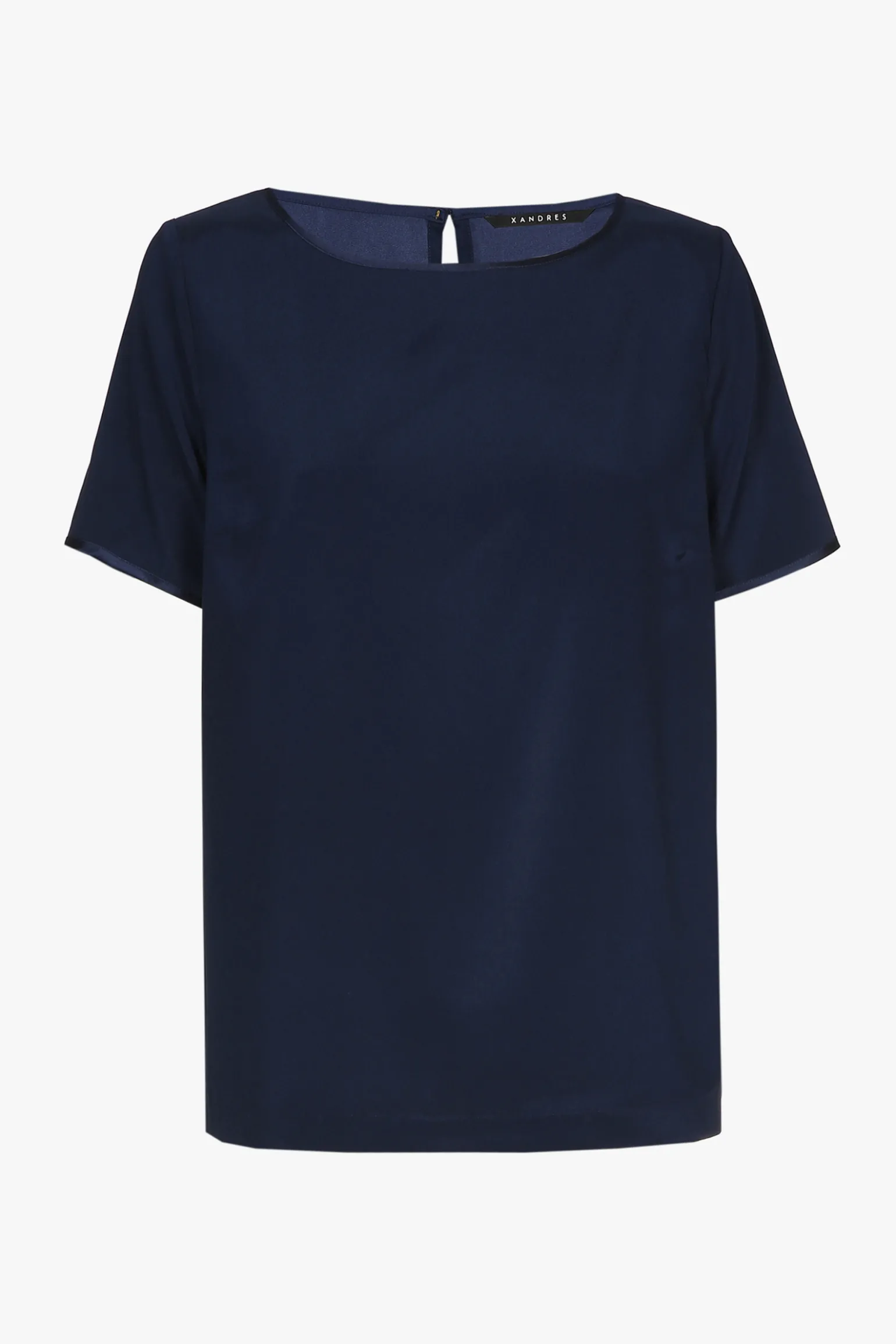 Navyblauw zijden T-shirt met korte mouwen