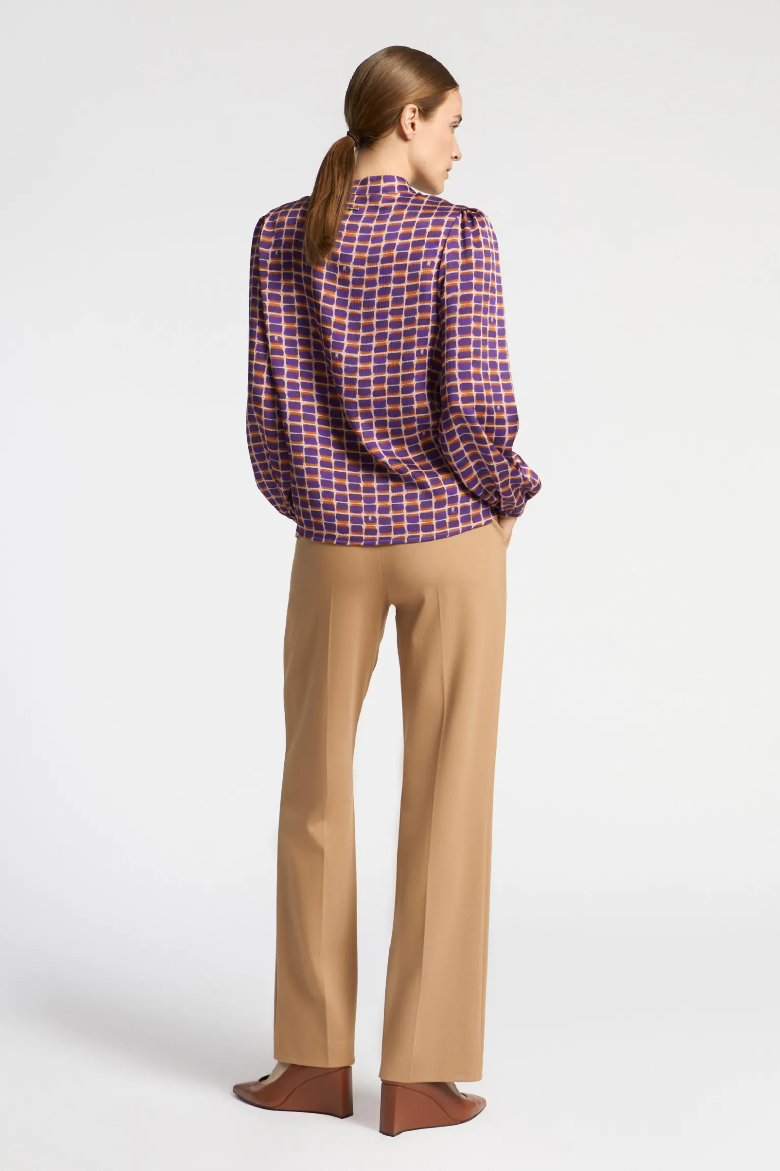 Seersucker blouse met logoprint