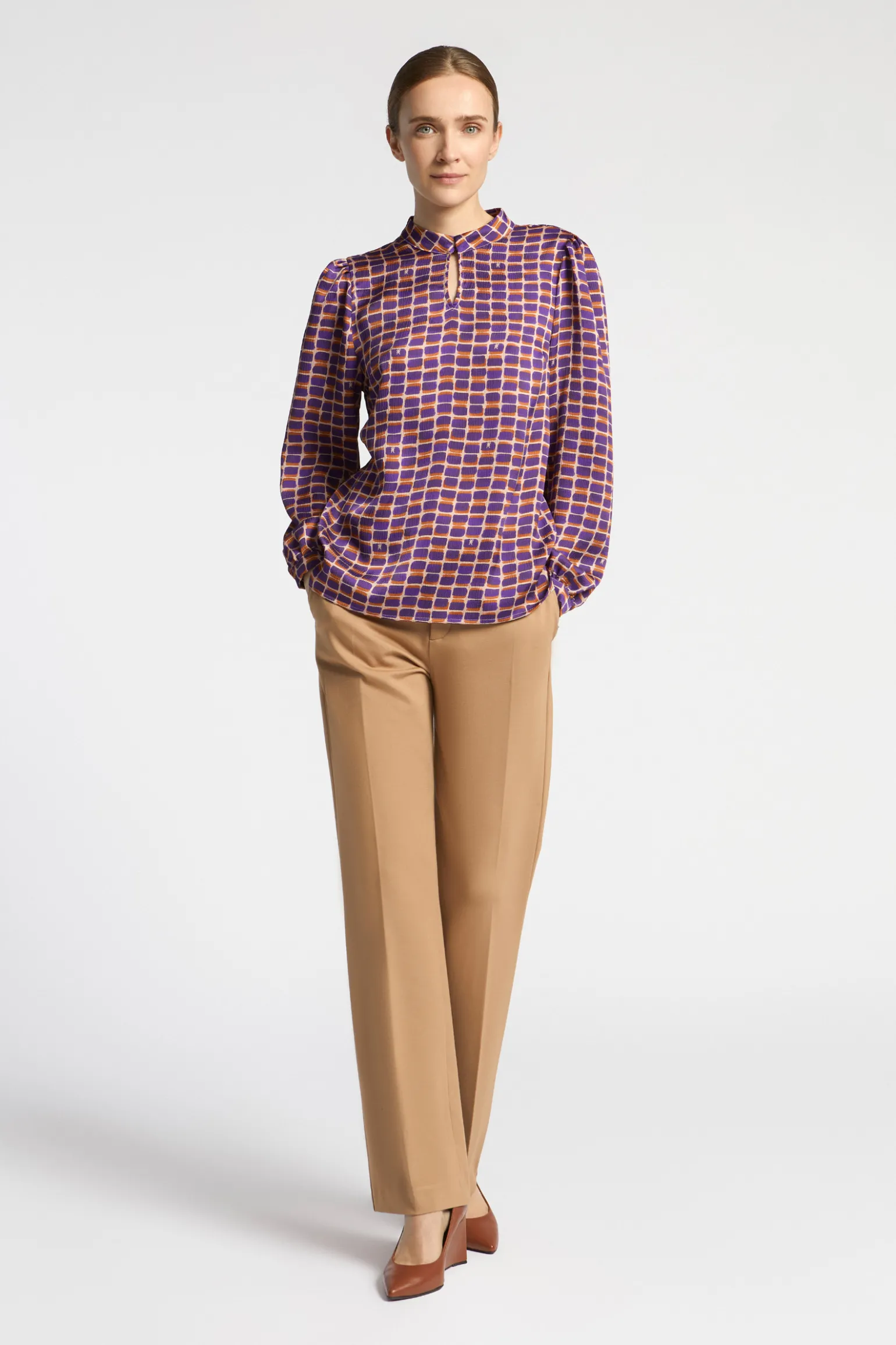 Seersucker blouse met logoprint