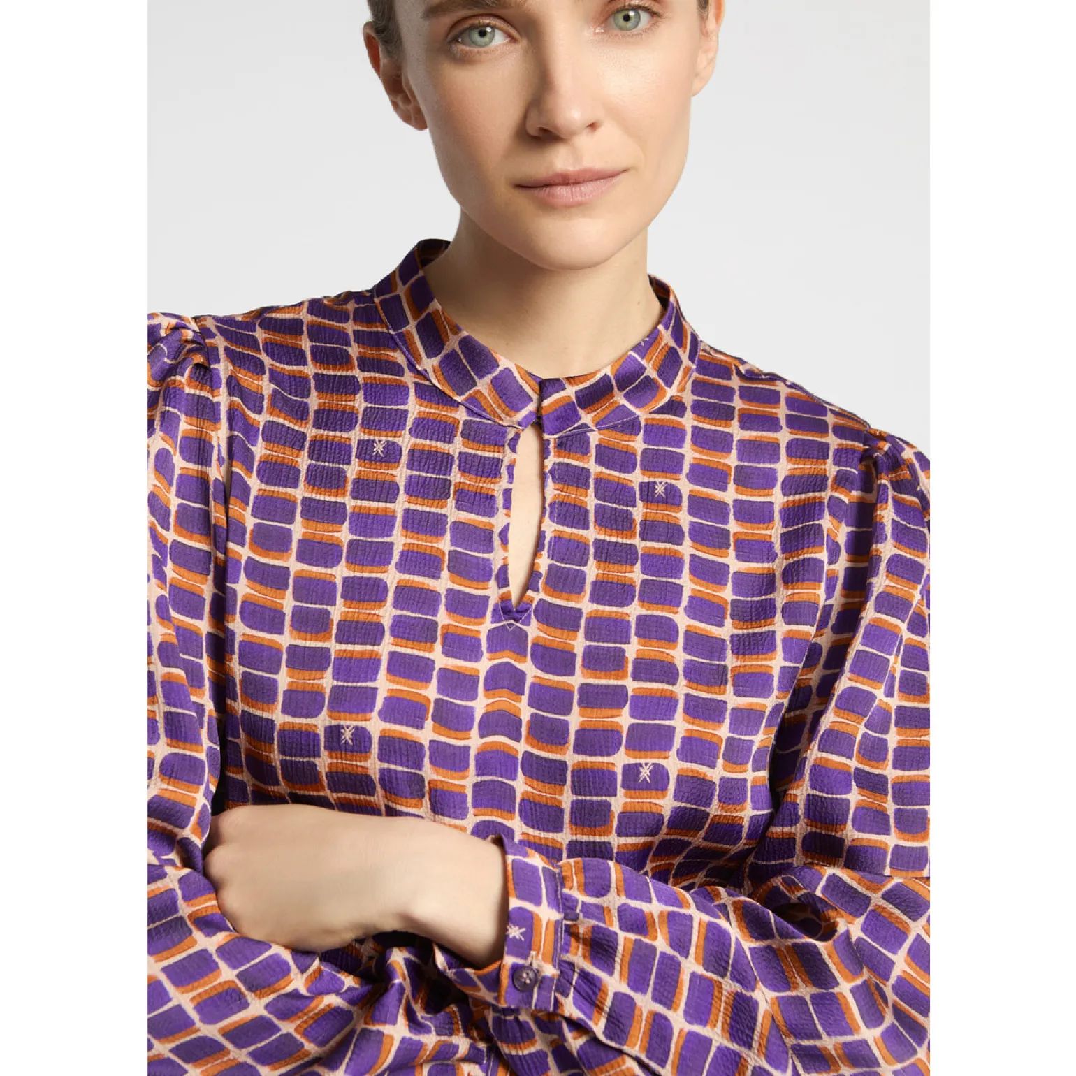Seersucker blouse met logoprint