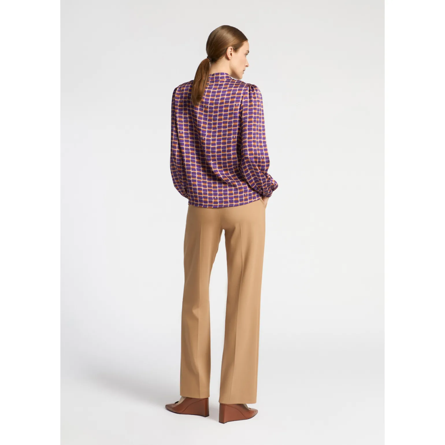 Seersucker blouse met logoprint