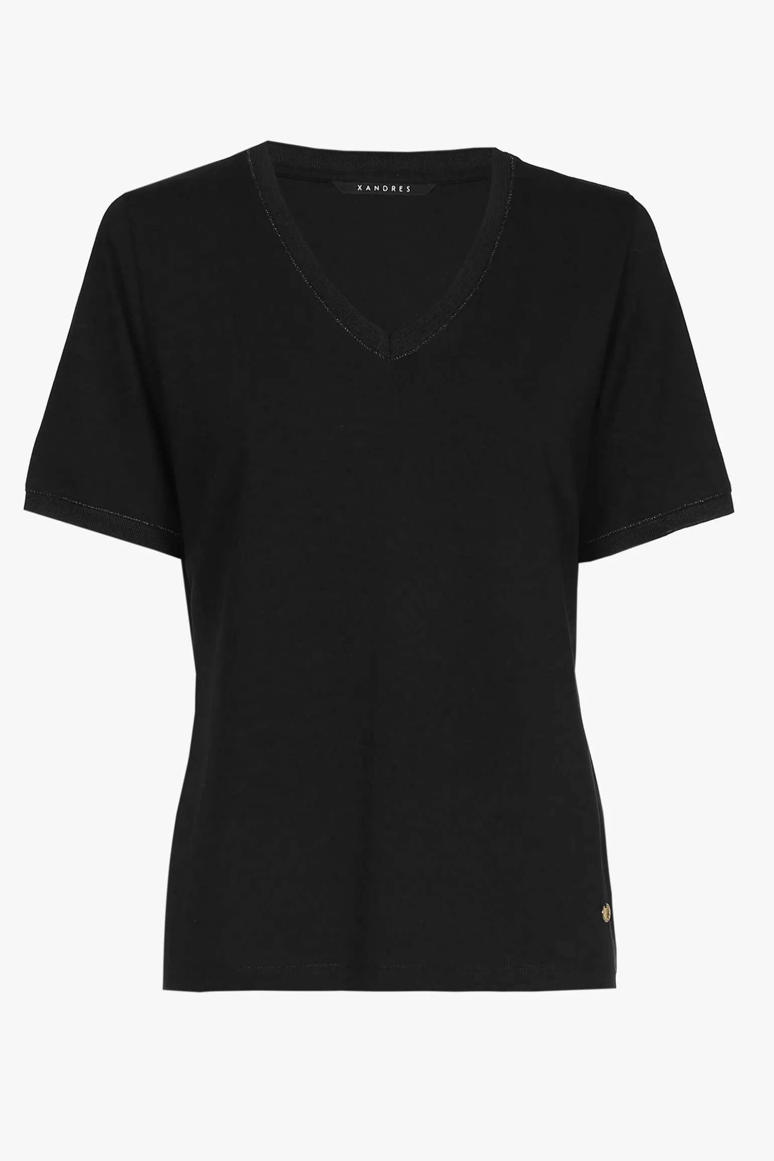 Zwart T-shirt met V-hals en korte mouwen
