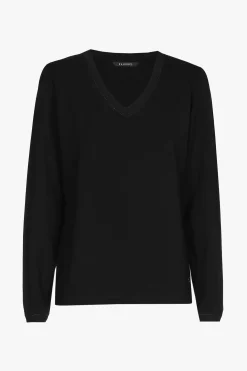 Zwart T-shirt met V-hals en lange mouwen