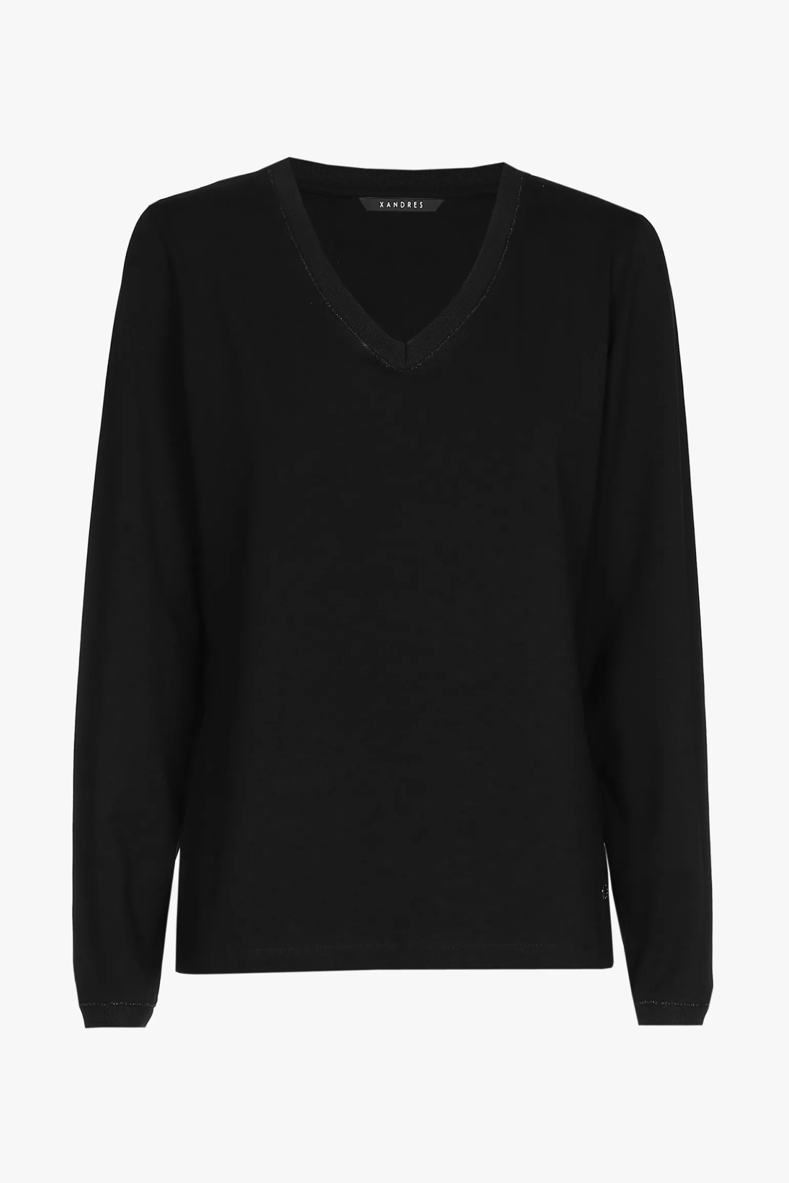 Zwart T-shirt met V-hals en lange mouwen